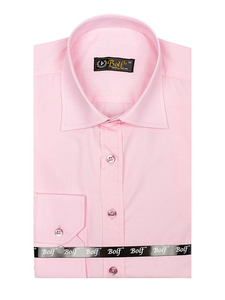 Cămașă elegantă bărbătească roz cu mâneci lungi Bolf 1703