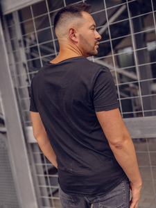 Tricou negru simplu din bumbac cu decolteu în V pentru bărbați Bolf 4049A