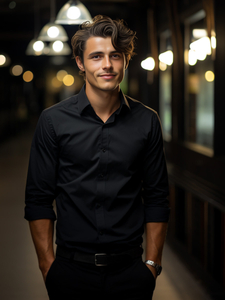 Cămașă elegantă cu mâneci lungi pentru bărbați, neagră, Bolf 1703A2