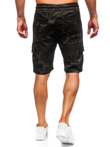 Pantaloni scurți cargo din țesătură de camuflaj verde închis A-296