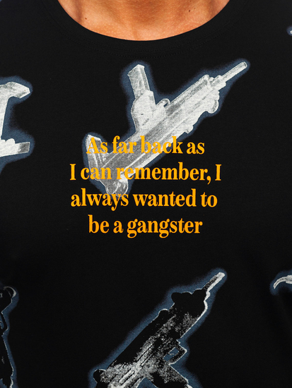 Tricou bărbătesc din bumbac negru cu imprimeu Bolf MPO3471