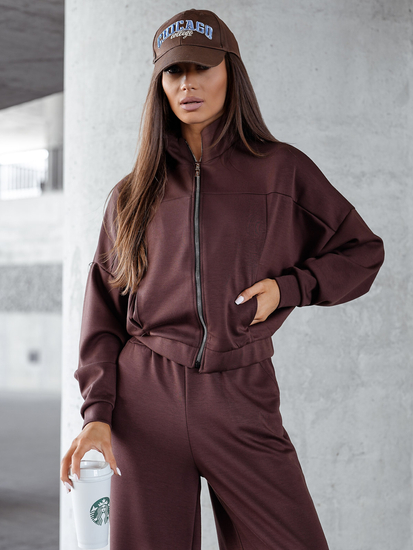 Set hanorac cu fermoar două piese pentru femei ciocolatiu Bolf 821109