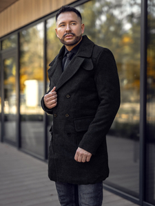 Palton de iarnă pentru bărbați, de culoare neagră, cu guler înalt Bolf 1048A2