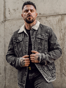 Geacă de blugi neagră călduroasă tip trucker Bolf 1160