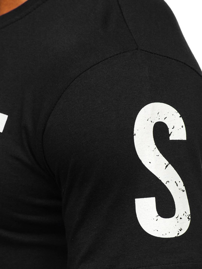 Tricou negru imprimat din bumbac pentru bărbați Bolf 1180