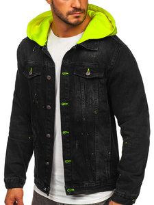 Geacă de blugi neagră cu glugă Bolf 1-2