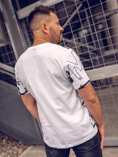 Tricou alb bărbătesc din bumbac cu imprimeu Bolf KS1972A