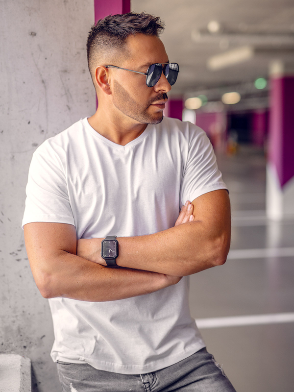 Tricou bărbătesc alb, simplu, cu decolteu în V Bolf 192131A