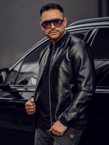 Geacă de piele bomber neagră Bolf 6803A