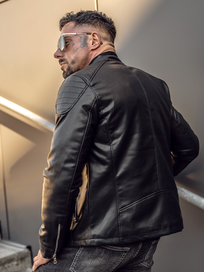 Geacă neagră de piele biker Bolf 11Z8001