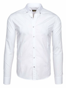 Cămașă elegantă pentru bărbat cu mâneca lungă albă Bolf 1703-1