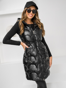 Vestă lungă matlasată neagră dame Bolf B8172A