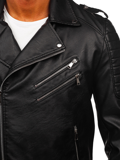Geacă de piele neagră Bolf 11Z8065