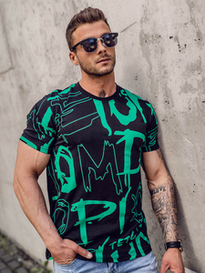 Tricou negru bărbătesc din bumbac cu imprimeu Bolf KS1972A