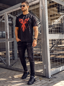 Tricou negru cu imprimeu Bolf 300A