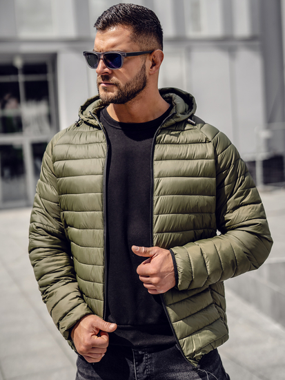 Jachetă de tranziție matlasată verde pentru bărbați Bolf 13021A