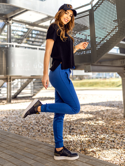 Pantaloni de trening dame albastri Bolf CK-01