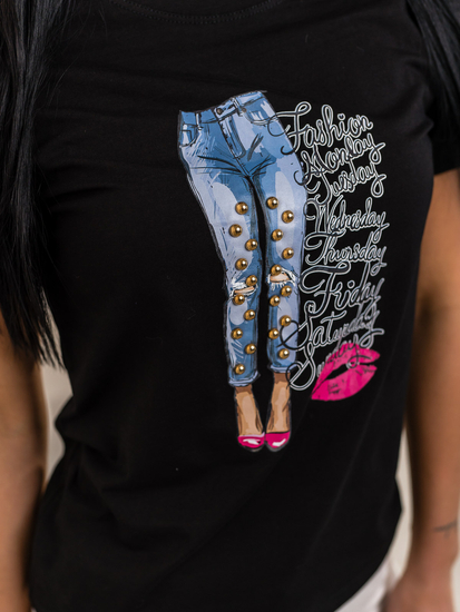 Tricou negru de dama cu imprimeu Bolf 95T2507