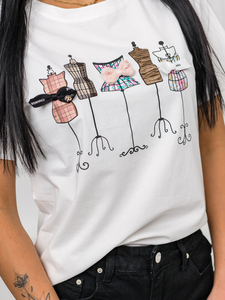 Tricou alb de dama cu aplicatie Bolf 97T2111