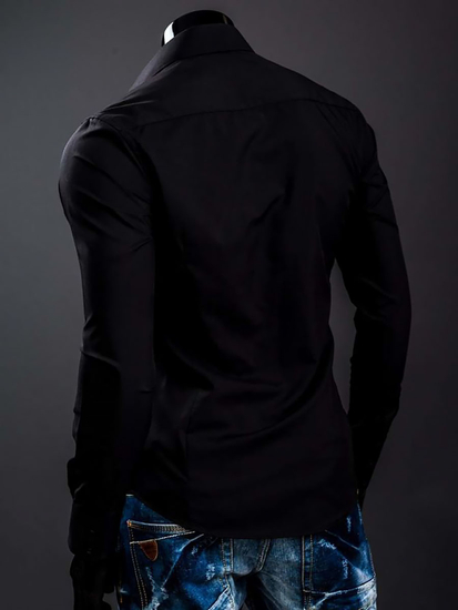 Cămașă elegantă bărbătească neagră cu mâneci lungi Bolf 1703A