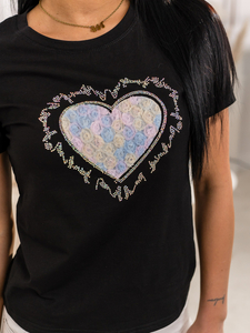 Tricou negru de dama cu aplicatie Bolf 95T2510