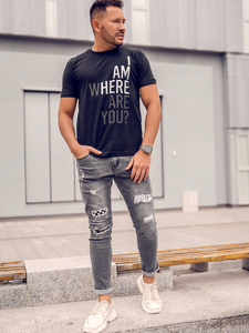 Tricou negru bleumarin cu imprimeu Bolf 0404TA