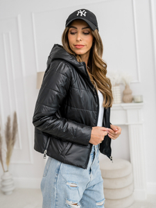 Geacă matlasată cu glugă neagră Bolf B8187