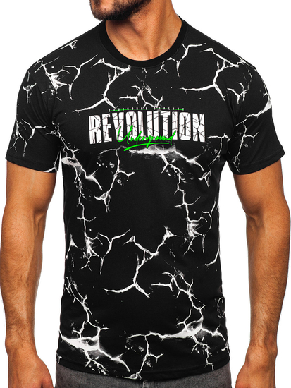 Tricou negru bărbătesc din bumbac cu imprimeu Bolf 14717