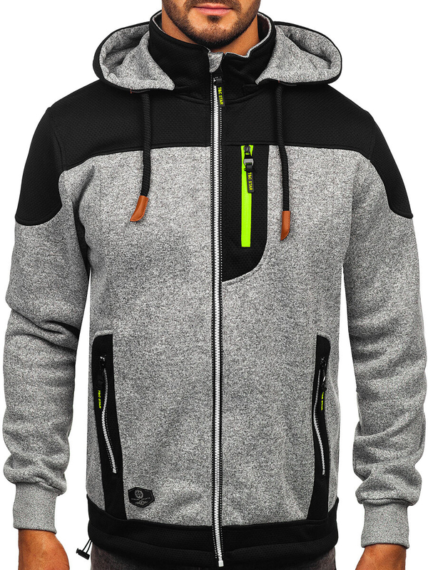 Hanorac-sacou gri pentru bărbați cu glugă Bolf TC1262