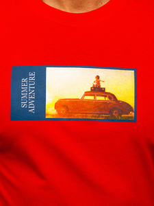 Tricou bărbătesc din bumbac roșu cu imprimeu Bolf MPO3559