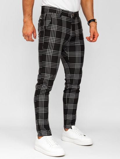 Pantaloni negri în carouri pentru bărbați Bolf 184160