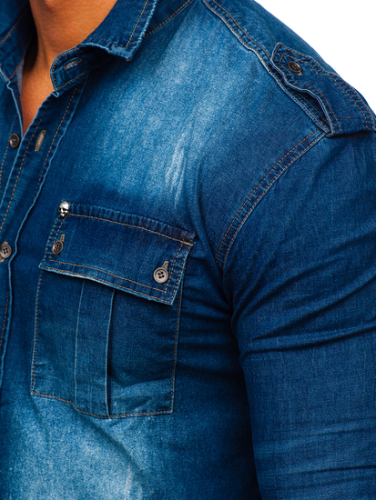 Cămașă de blugi cu mâneca lungă albastru-deschis Bolf MC702BC