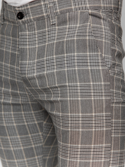 Pantaloni formali gri in carouri pentru barbati Bolley 184171