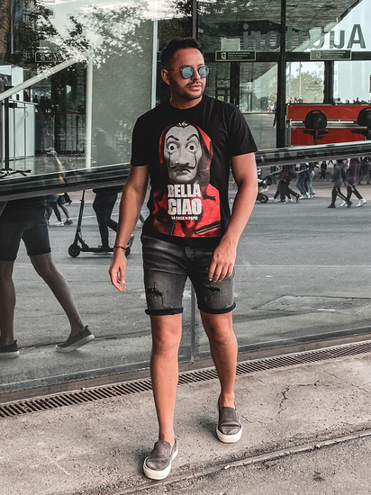 Tricou negru cu imprimeu Bolf 192410