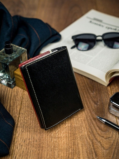 Portofel de piele negru-roșu Bolf 4534