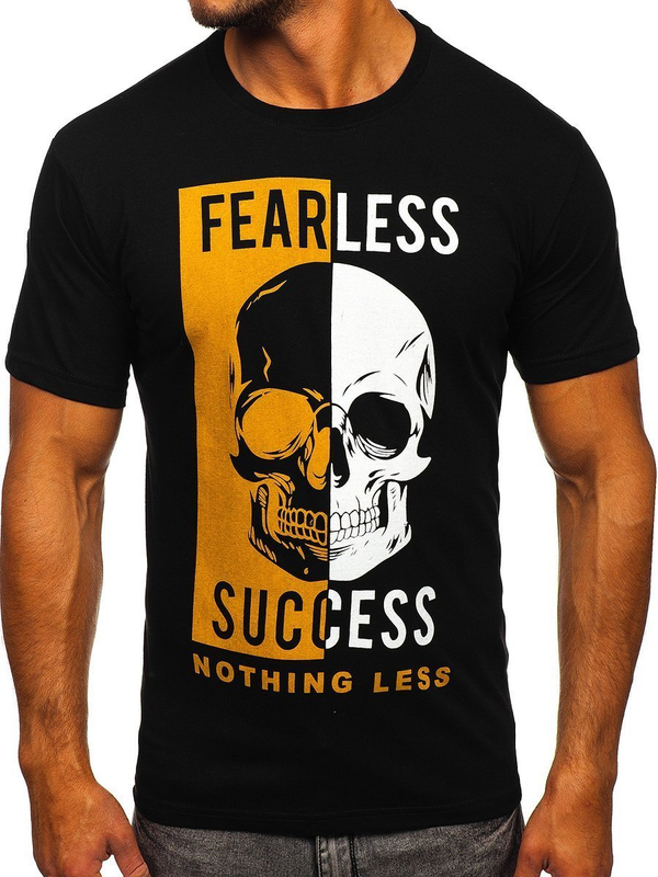 Tricou negru cu imprimeu bărbați Bolf 142173