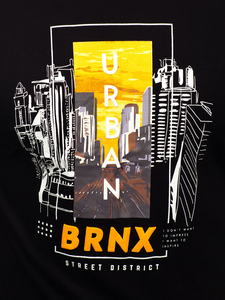 Tricou bărbătesc din bumbac negru cu imprimeu Bolf MPO3452