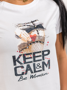 Tricou alb de dama cu imprimeu Bolf 95T2502