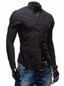 Cămașă elegantă pentru bărbat cu mâneca lungă neagră Bolf 1703-1