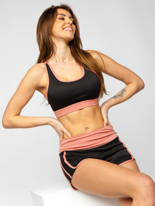 Set sport din două piese pentru femei, negru și roz, Bolf XL011A1