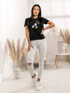Tricou negru de dama cu imprimeu Bolf 95T2519