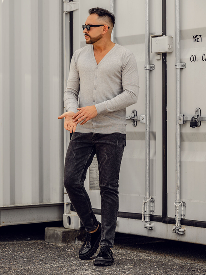 Cardigan gri pentru bărbați cu fermoar Bolf YY06A