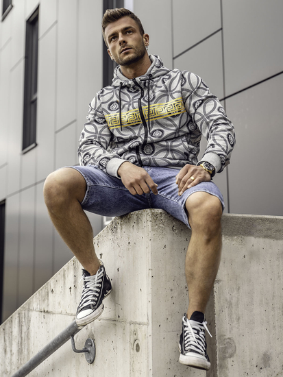 Hanorac gri pentru bărbați cu fermoar și glugă Bolf 27B8123A