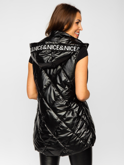 Vestă lungă neagră matlasată dame Bolf 16M9075
