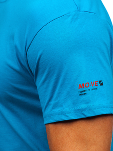 Tricou bărbătesc din bumbac turcoaz cu imprimeu Bolf 14732