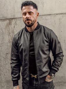 Geacă de piele bomber neagră Bolf 3A65A