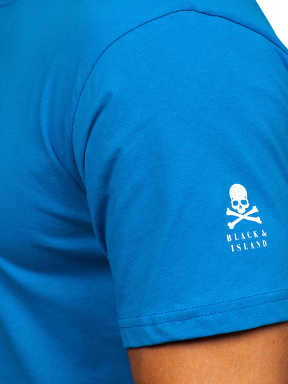 Tricou din bumbac albastru-aprins cu imprimeu Bolf 14784