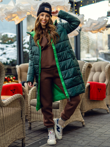 Geacă lungă cu glugă verde Bolf J9063