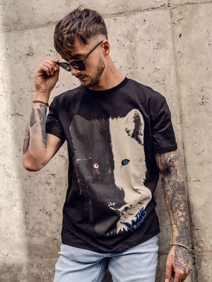 Tricou din bumbac cu imprimeu negru Bolf 14800A