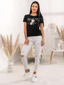 Tricou negru de dama cu imprimeu Bolf 95T2501